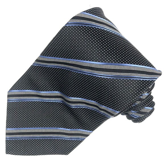 Burberry London Men's Necktie Black Silk Polka Dot Striped Woven Designer Italy - Picture 1 of 6